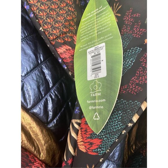 New Farm Rio Banana Leaf Reversible Puffer Jacket Oversized Sz M - Picture 4 of 11